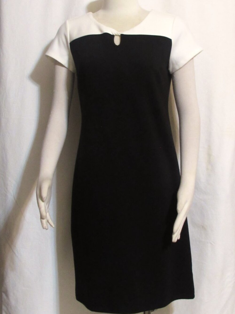NEW Womens Ladies TALBOTS Black & Cream Stretchy Tailored Knee Dress 4 Orig $179